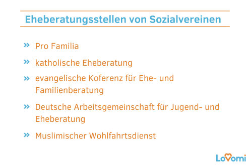 Eheberatungsstellen-von-Sozialvereinen Paarberatung wird unter anderem von folgenden Eheberatungsstellen von Sozialvereinen angeboten.